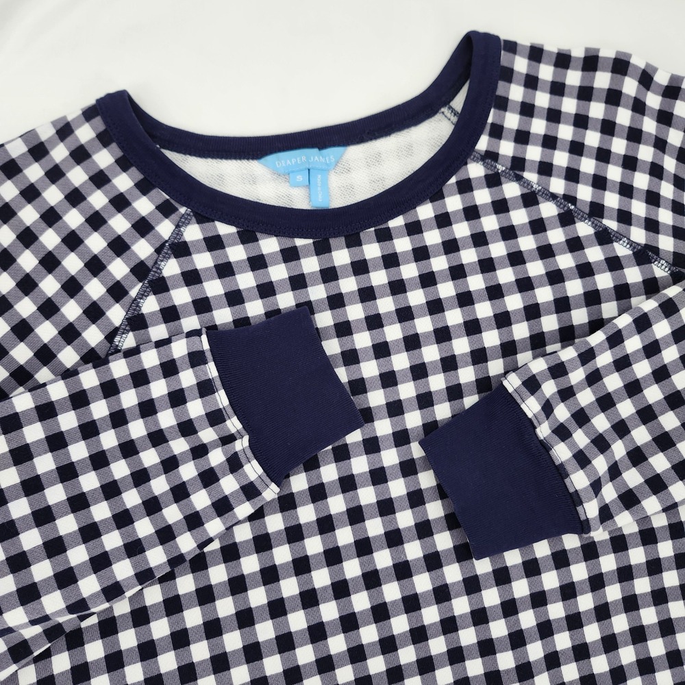 Draper James Navy White Gingham Natalie Sweatshirt Womens Small Preppy Southern